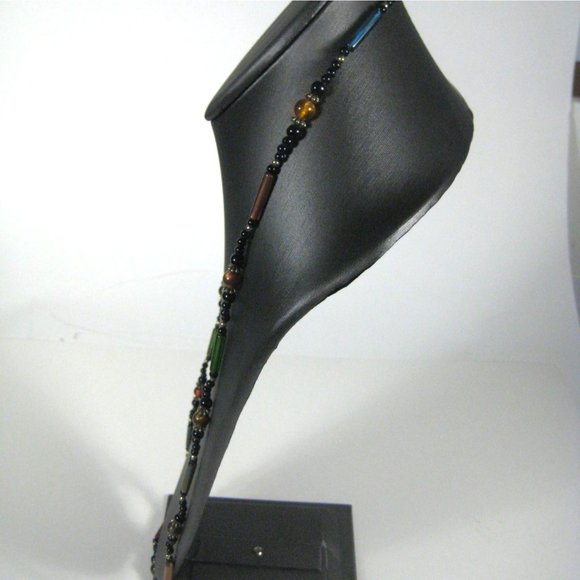 Plastic Beaded Necklace 32 inch Goldtone Iridescent Strand Jewelry Fashion - Picture 5 of 6